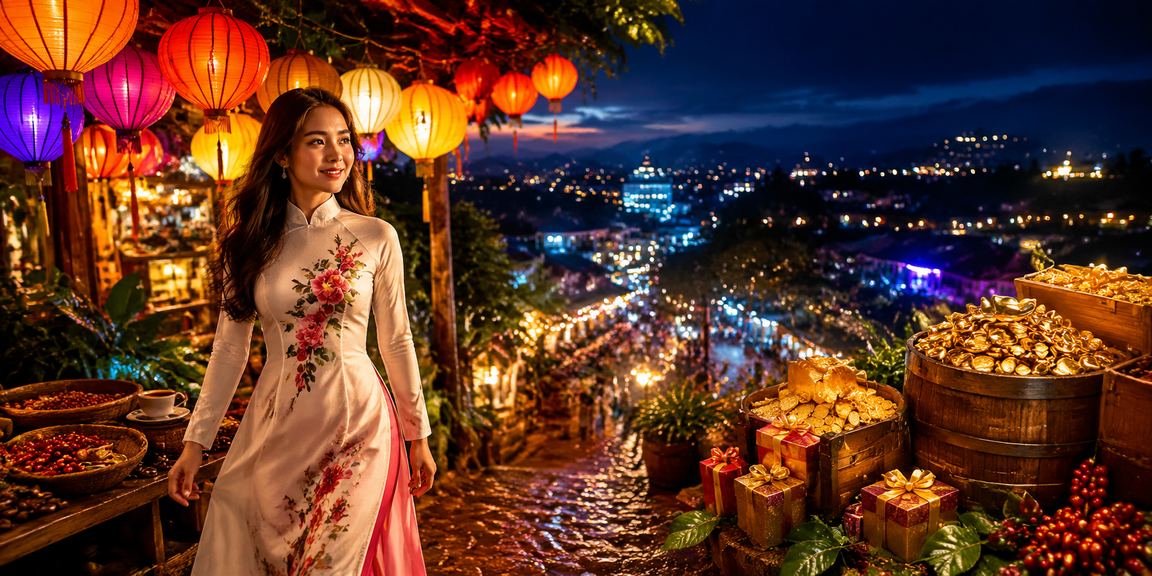 Quán cà phê Đà Lạt gợi bối cảnh đọc kết quả trên điện thoại